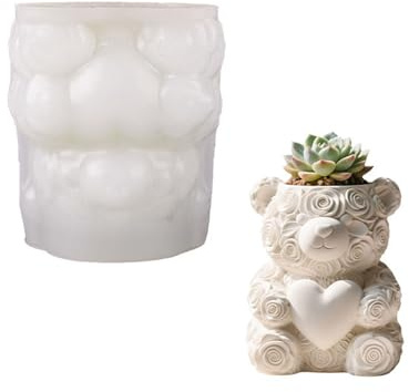 Flowerpot Silicone Bear Planter Mold for Crafting Resin Jewelry Decorative Planter Multiple Crafting Materials Creative Bear Rose Flowerpot Mold