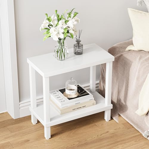 IRCPEN Mesa Auxiliar Pequeña de Madera de Ideal para Salón o Dormitorio Medidas 50x50x58cm Mesa Centro à Deux Niveaux Elegante y Funcional Rectangular Blanco LET511W