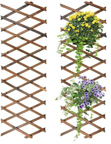 RNPKZ 2 Stück Rankgitter Holz Ausziehbar, 180x30 cm Erweiterbares Pflanzenspalier, Holz ausdehnbare Pflanze Gitter, Variabel Verstellbar, Wanddeko Hängerahmen für Zimmer, Garten, Balkon und Terrasse