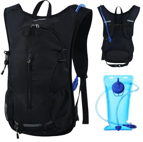 Trinkrucksack mit 2L Trinkblase, Reflektierender Wasserrucksack Laufweste Leicht Laufrucksack Laufen für Damen Herren, Hydration Rucksack für Jogging Camping Wandern Trail Marathon Radfahren