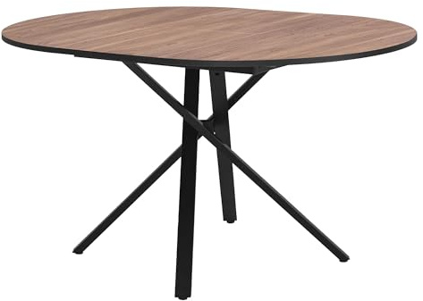 ML-Design Tavolo da Pranzo Allungabile Rotondo, Tavolo per Cucina e Soggiorno, Effetto Legno Marrone, 100-140x76x100 cm, per 4-6 Persone, Tavolo Moderno con Gambe in Acciaio a X, Design Elegante