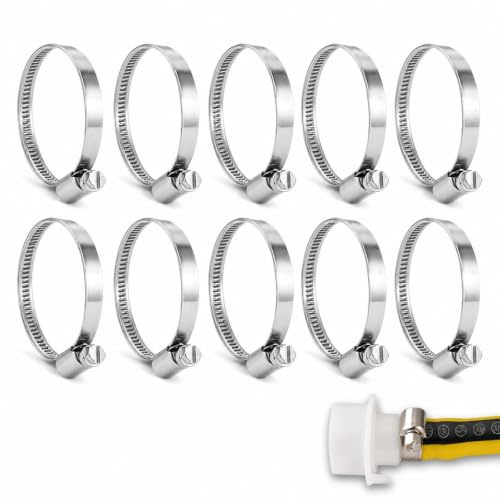 10 Pack 20-32mm Adjustable Stainless Steel Hose Clips, Worm Drive Hose Clamps for Securing Flexible Hoses, Tubes & Pipe Connections – Indoor & Outdoor Use