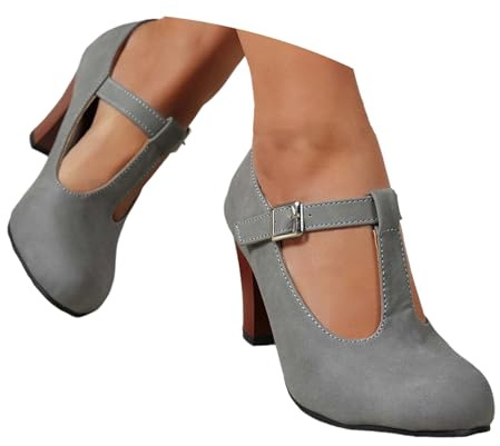 Women's Traditional Shoes with Block Heel Elegant Dirndl Shoes High Heels Slingback Pumps Heel Shoes Gothic Width H Mary Janes Shoes Wide Feet Sandals Traditional Heel Casual Shoes, O Grey, 10 UK