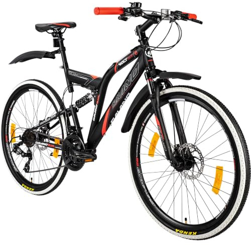 Galano Volt DS Mountainbike für Mädchen und Jungen ab 160 cm, Jugendfahrrad Unisex mit 21 Gangschaltung und Scheibenbremsen, Fahrrad MTB Fully Schutzblech (schwarz/rot)