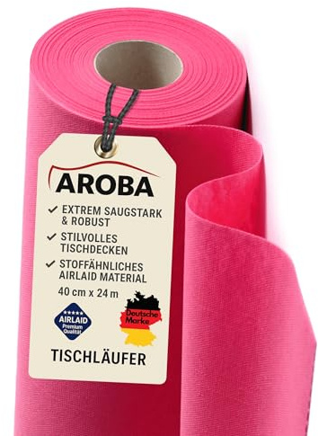 AROBA 1x Airlaid Tischläufer (Rosa Fuchsia, 40 cm x 24 m) - Stoffähnliche Tischläufer - Tischband Tischtuchrolle Tischdeko für Hotel Catering Geburtstag Restaurants Kommunion Taufe