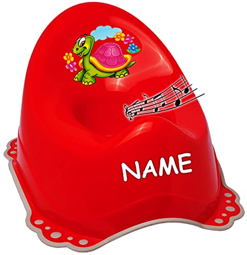 alles-meine.de GmbH Musik & Sound - Anti RUTSCH - Töpfchen/Nachttopf/Babytopf - rot Tiere - Schildkröte & Blumen inkl. Name - Bieco - Melody - mit großer Lehne + Spritzsc..