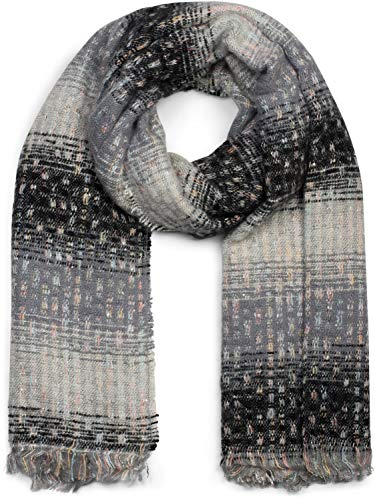 styleBREAKER Damen Schal mit Streifen Web Muster, Pailletten und kurzen Fransen, Winter, Stola 01017114, Farbe:Schwarz-Grau-Hellgrau