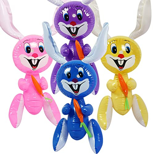 ArtCreativity 23 Inflatable Easter Bunny with Carrot Inflates, Set of 4 Blow Up Bunny, Egg Hunt Supplies for Easter Basket Stuffers, Indoor and Outdoor Decoration, Party Favors, 4 Assorted Colors