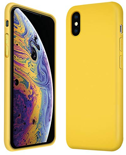 Verco Coque pour Apple iPhone X, Silicone Liquide Souple TPU [Air Cushion] Housse Compatible avec Apple iPhone X/XS Case 5,8 Pouces, Jaune