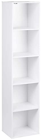 WOLTU Bücherregal mit 5 Fächern, Standregal Weiß, Würfelregal, freistehendes Regal, Büroregal Aktenregal aus Holzwerkstoff, 30x132x24 cm (BxHxT), SK003ws5