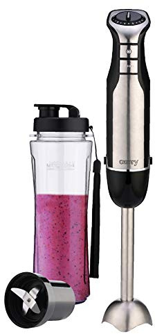 CAMRY CR 4615 Stabmixer, inkl. Trinkflasche mit Verschluss 500 ml, BPA frei, Smoothie Maker, 700 W, leiser Pürierstab für Smoothie, Suppe, Turbo-Taste, Klingen aus Edelstahl, silber/schwarz