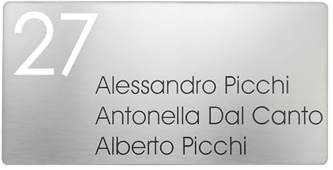 GUIZZO Creart - Numero Civico Esterno in Acciaio Inox, Targa Personalizzata con Numeri Civici Esterni, Via e/o Famiglia e Nomi Made in Italy, Targhetta Personalizzata Porta Ingresso Esterno, 20x10H cm