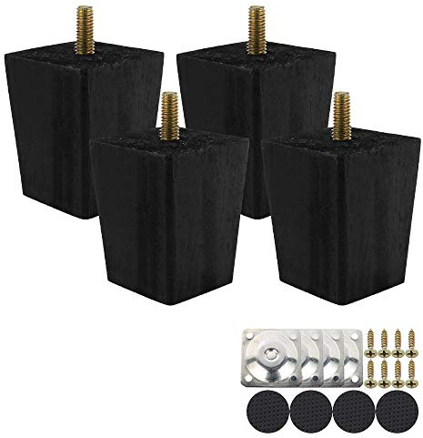 4PCS Height Sofa Legs Wooden Furniture Legs Replacement Armchair Cabinet Feet Wood Cabinets Legs Straight Wood Color for Couch Ottoman Dresser (Black 6CM)