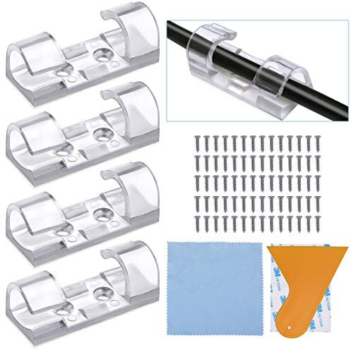 70 Clips Grapas de Pared para Cable, Organizador de Cables con Tornillos y Adhesivo, Abrazadera de Cables, Audio para Hogar, Oficina, TV, USB, Coche y Taller, Equipado con raspador y paño de limpieza