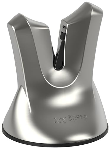 AnySharp Aiguiseur de Couteaux XBlade Professionnel, Ventouse PowerGrip, Outils d'Aiguisement Auto-ajustables, Sans Électricité, Prolonge la Vie des Couteaux, Métal Brossé