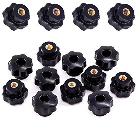 Swpeet Kit assortito di manopole M6 a 7 stelle con foro passante per filettatura femmina, 15 pezzi, manopole a forma di stella, in plastica nera, manopola di bloccaggio per attrezzature meccaniche (M6