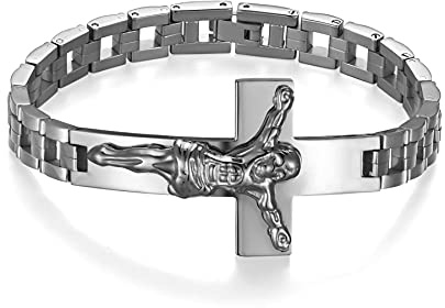 Flongo Rosenkranz Herren Armband Männer Armkette Armreif Silber Gold Golden Schwarz mit Jesus Kruzifix Kreuz Biker Motorradfahrer Herren-Accessoires