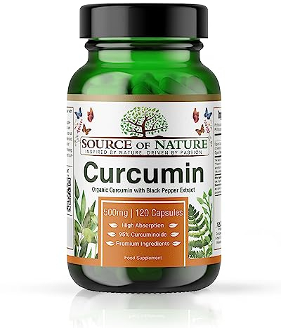 Source of Nature® | Estratto di Curcuma 500mg | 120 Capsule | +95% Curcuminoidi Puri | Prodotto nell'UE | Con BioPerine® (Estratto di Pepe Nero) per Assorbimento | Da Curcuma | Alta dose