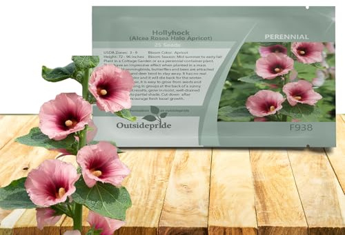 Outsidepride Halo Hollyhock Seeds - 25 Pcs Perennnial Apricot Heirloom, Long-Blooming Drought Tolerant Flower Seeds with Semi-Double Blooms for Cottage Gardens & Cut Flowers