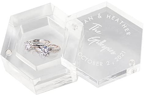 Zopmopae Personalisierte Acryl-Ring-Box klar sechseckige Ring-Box Ehering-Box, Verlobungsring-Halter, benutzerdefinierte gravierte Schmuck-Box, Vorschlag Ringträger-Box