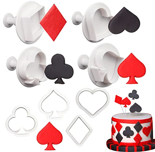 8 Stück Poker Spielbrücke Kunststoff Ausstechformen Spielkarte Fondant Ausstecher Pokerkarten Fondantform (Spaten, Club, Diamant und Herz)