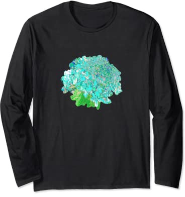 Elegant Aqua and Green Limelight Hydrangea Detail Long Sleeve T-Shirt