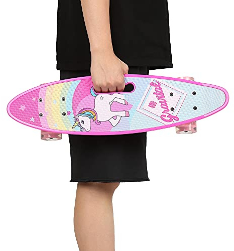Skateboard för barn flickor pojkar tonåringar vuxna, mini skateboards med PU-hjul, komplett skateboard 59 x 15 x 11 cm med ABEC-7 kullager, skateboard med integrerat T-verktyg