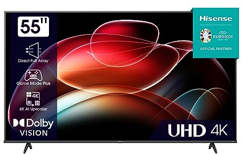 Hisense 55E6KT 139cm (55 Zoll) Fernseher, 4K UHD Smart TV, HDR, Dolby Vision, Triple Tuner DVB-C/S/ S2/ T/ T2/ DTS Virtual X, Alexa Built-in, Bluetooth, WiFi, Hotel Mode, Schwarz [2023]