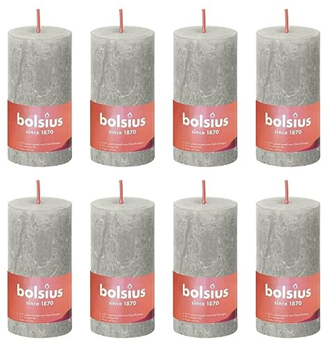 Bolsius Rustic Stumpenkerzen Shine 8 Stück 100x50 mm sandgrau