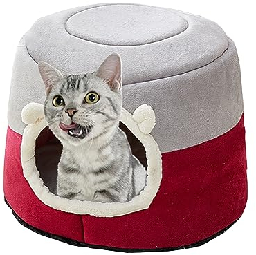 Galatée Katzenbett, 2-In-1-Warmhöhle, Katzenhaus, Katzenschlafsofa, Haustierzelt Mit Abnehmbarem, Waschbarem Kissen Für Kätzchen, Kleine Hunde, Welpen, Kleine Haustiere(M, Rot)