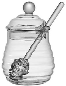 Yawdil Tarro de miel de vidrio transparente de gran capacidad con espátula y tapa, tarro de miel de colmena de vidrio para el hogar, boda, fiesta, herramientas de cocina