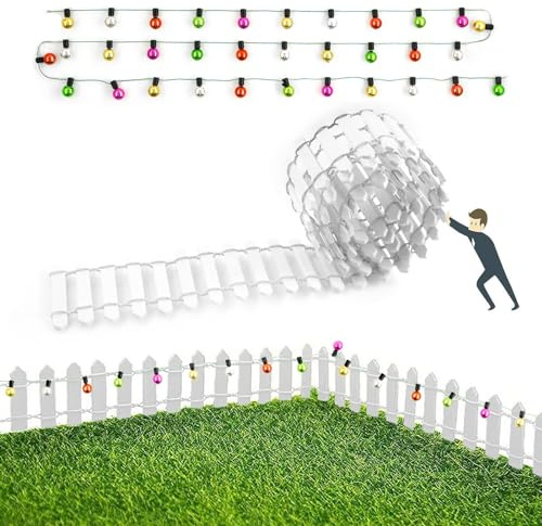 Accessoires pour Maison de poupée,Mini Clôture de Jardin,Miniature Clôture en Bois Blanc 90x5cm,Porte Lutin de Noël Bandes Lumineuses,100cm Lampe de lumière,Kit d'accessoires de Lutin Miniature