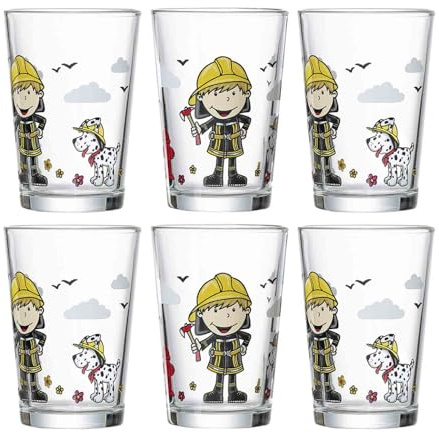 Ritzenhoff & Breker Kindergläser Feuerwehrmann Bernie, 6er Set, 205 ml, Bedruckte Kinderbecher mit Helden-Motiv, Spülmaschinengeeignet