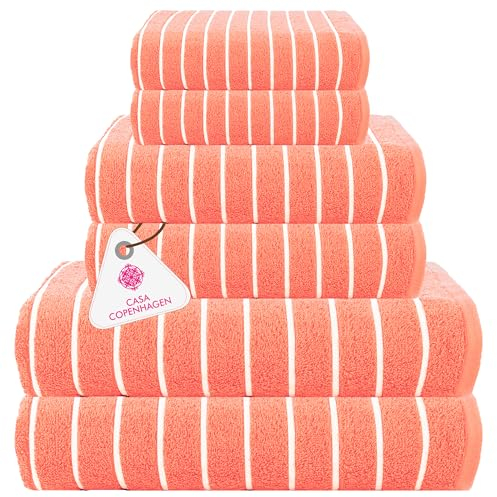 Casa Copenhagen Ecstatic 6-teiliges Handtuchset – Malibu Peach, 600 g/m², 2 Badetücher, 2 Handtücher, 2 Waschlappen aus weicher ägyptischer Baumwolle für Badezimmer, Küche und Dusche