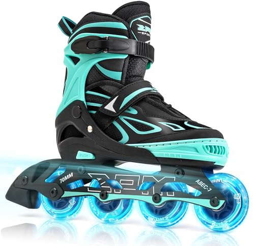 2PM SPORTS Verstellbar Inliner für Kinder Mädchen Jungen, Inline Skates Rollschuhe für Damen Herren Größe 30-33 34-37 38-41 42-44 (Green L)
