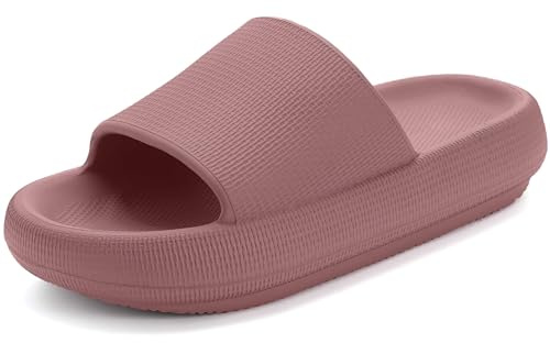Misolin Womens Slipper Tofflor damer Sommar Strandsandaler Halkfria och Lätta Duschskor Med öppen tå Stötdämpande och extra tjocka Anti-Skid Sula Slides,Rödbrun 44/45 EU