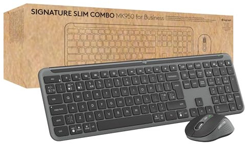 Logitech Signature Slim MK950 for Business Wireless Keyboard and Mouse Combo, Quiet Typing, Secure Receiver, Bluetooth, Globally Certified, Windows/Mac/Chrome/Linux, QWERTY UK Layout, Graphite