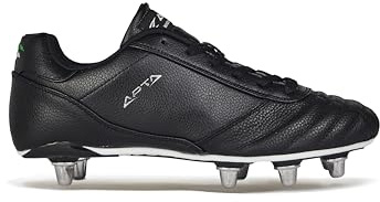 Check Rugby - Scarpe da Rugby in Pelle e Micropelle, Massime Prestazioni e Comfort - Suola 8 Studs Perfetta per Terreni Naturali, Morbidi o Bagnati - Taglia 43,5 - Colore Nero