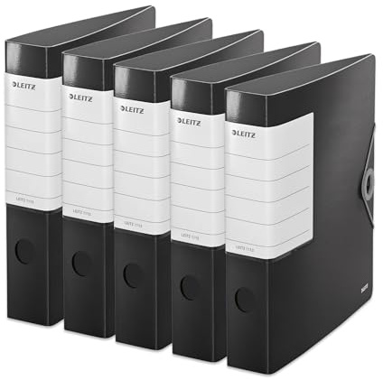 Leitz Qualitäts-Ordner 180° Solid, 5er Pack, A4, Schmal, Schwarz, 6,2 cm Rückenbreite, Gummibandverschluss, Robustes Polyfoam, extra breites, austauschbares Rückenschild, 11130095