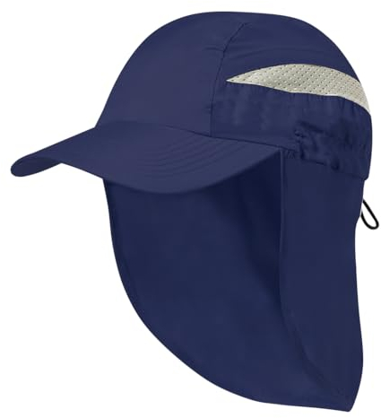 MIBANDERA Mütze mit Nackenschutz, Trekking, Bergsteigen, Wandern, verstellbarer Verschluss, Mikrofaser, Herrenmütze, Damenmütze., marineblau, 60 cm