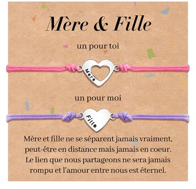 VU100 Cadeau pour Mère et Fille Bracelet Mère Fille Cadeau Maman Cadeau pour Original pour Mère et Fille Bracelet Coeur en Acier Inoxydable Cadeau de Anniversaire Noël pour Maman Fille (Rose/Violet)