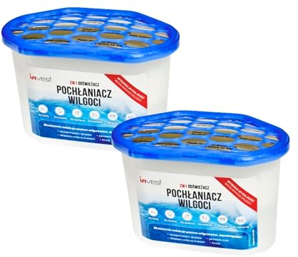 Invest Lot de 6 déshumidificateurs avec 230 g de recharge, déshumidificateurs en granulés pour cuisine, salle de bain, camping-car, sans électricité, absorbant l'humidité, protection contre les