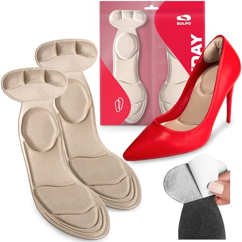 SULPO Skoinlägg för höga klackar, pumpar, stilettos – innersulor för kvinnor – inlägg skor för kvinnor – halkfria och självhäftande innersulor med hälskydd