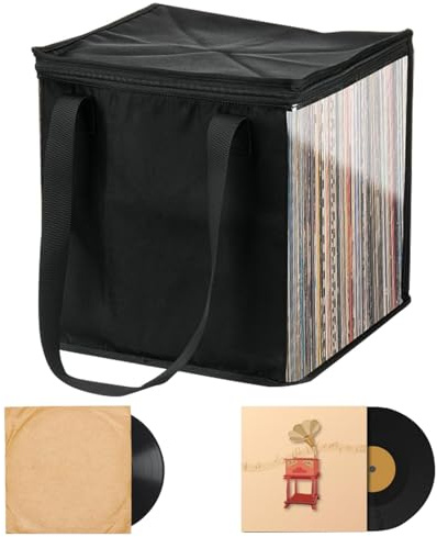 Organizador de Discos - de Almacenamiento Plegable, Almacenamiento de | álbumes de Vinilo | Manijas prácticas Almacenamiento para Discos de Vinilo, Organizador de Almacenamiento LP con Tapa