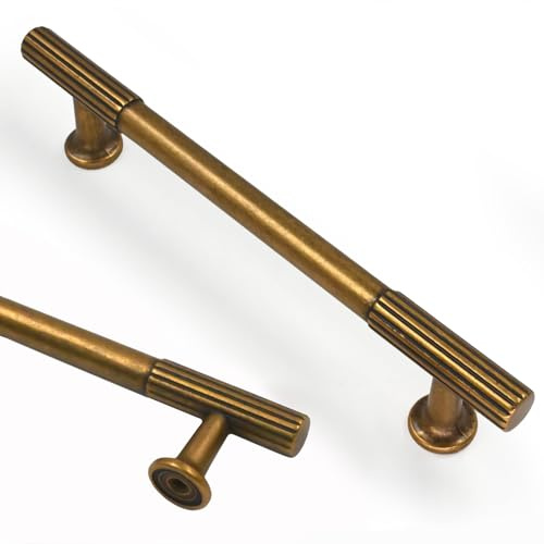 Amerdeco 10 Pack Antique Brass Cabinet Pulls 5 Inch(128mm) Hole Centers Kitchen Cabinet Handles Solid Zinc Alloy Cabinet Hardware Drawer Pulls AM020