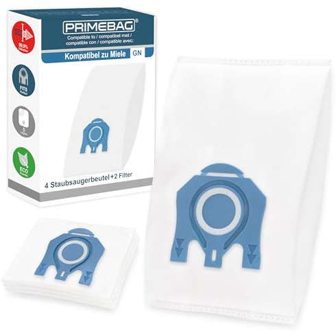 PRIMEBAG 4 Staubsaugerbeutel passend für Miele GN Classic C1 Complete C3/C2 | S2 S5 S8 S8340 2 Staubbeutel 5-Lagen, inkl Filter, Vlies, Automatikverschluss, Beutel