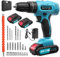 Cordless Electric Screwdriver，50Nm Torque Cordless Screwdriver 2000mAh 21V with 24 Accessories, LED Work Light,2pcs Electric Drill Quick Change Power Drill Battery,Charger Included and Storage Box