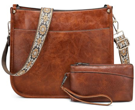 VINBAGGE Umhängetasche Damen Mittelgroß mit Geldbörse, Crossbody Bag Tasche | Veganes Leder, Damen Schultertasche mit Verstellbar Breitem Schultergurt