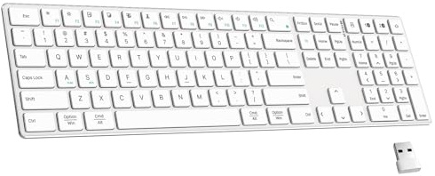 TIETI 2.4G Wireless Bluetooth Keyboard Rechargeable, Stainless Steel Ultra Slim Full Size Keyboard with Numeric Keypad Low Profile Silent Cordless Keyboards for Computer/Mac/Windows