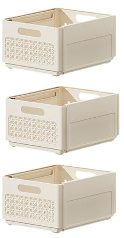 Fesatccoz 3 contenitori per cassetti retrattili, cremosi, estremamente grandi, in plastica, pieghevole, cassetto telescopico regolabile da 11 a 18 pollici, per cucina, armadio, frigorifero